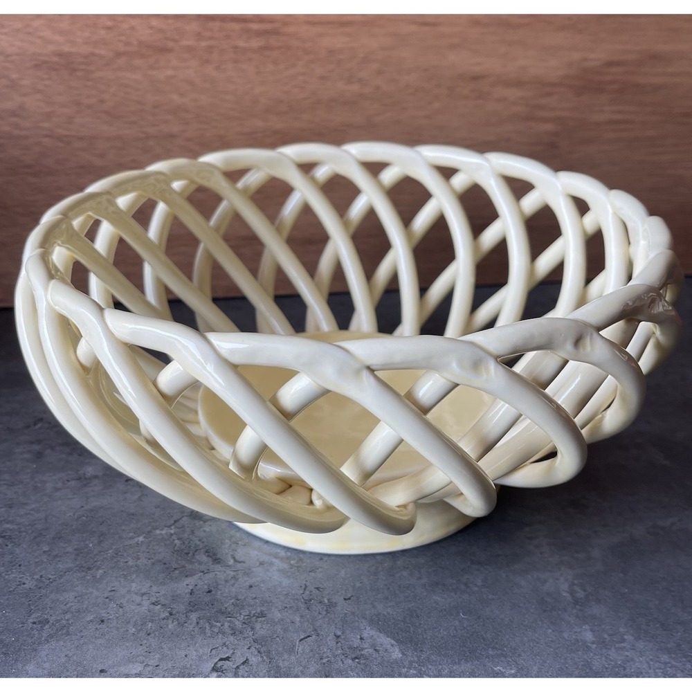 VTG Palermo Artimino Woven Ceramic Bread Basket Fruit Bowl Ironstone Yellow MCM